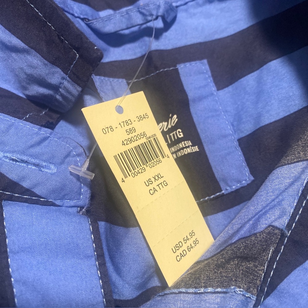 Striped Blue Button-Up Shirt - Women's Blue Stripe Top - Picture 7 of 7